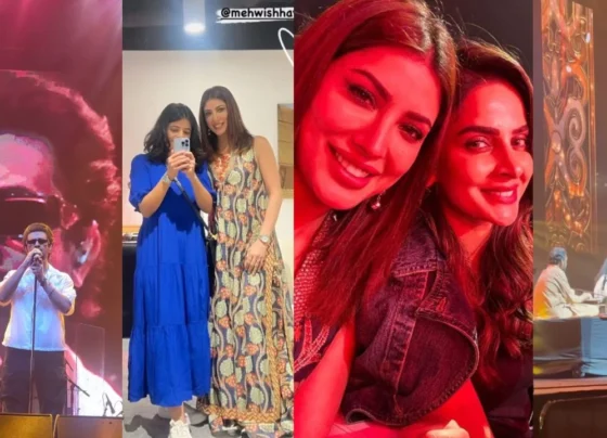 Saba Qamar and Mehwish Hayat enjoy Atif Aslam live in Abu Dhabi